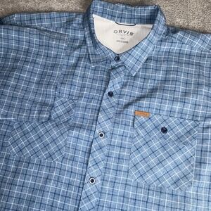Mens Orvis Classic Collection‎ Short Sleeve Camp Shirt Blue Plaid Button XXL
